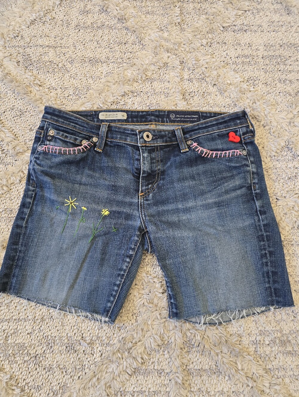 AG Adriano Goldschmied Womens 28R Cutoff Shorts Boho Custom Embroidered Jorts